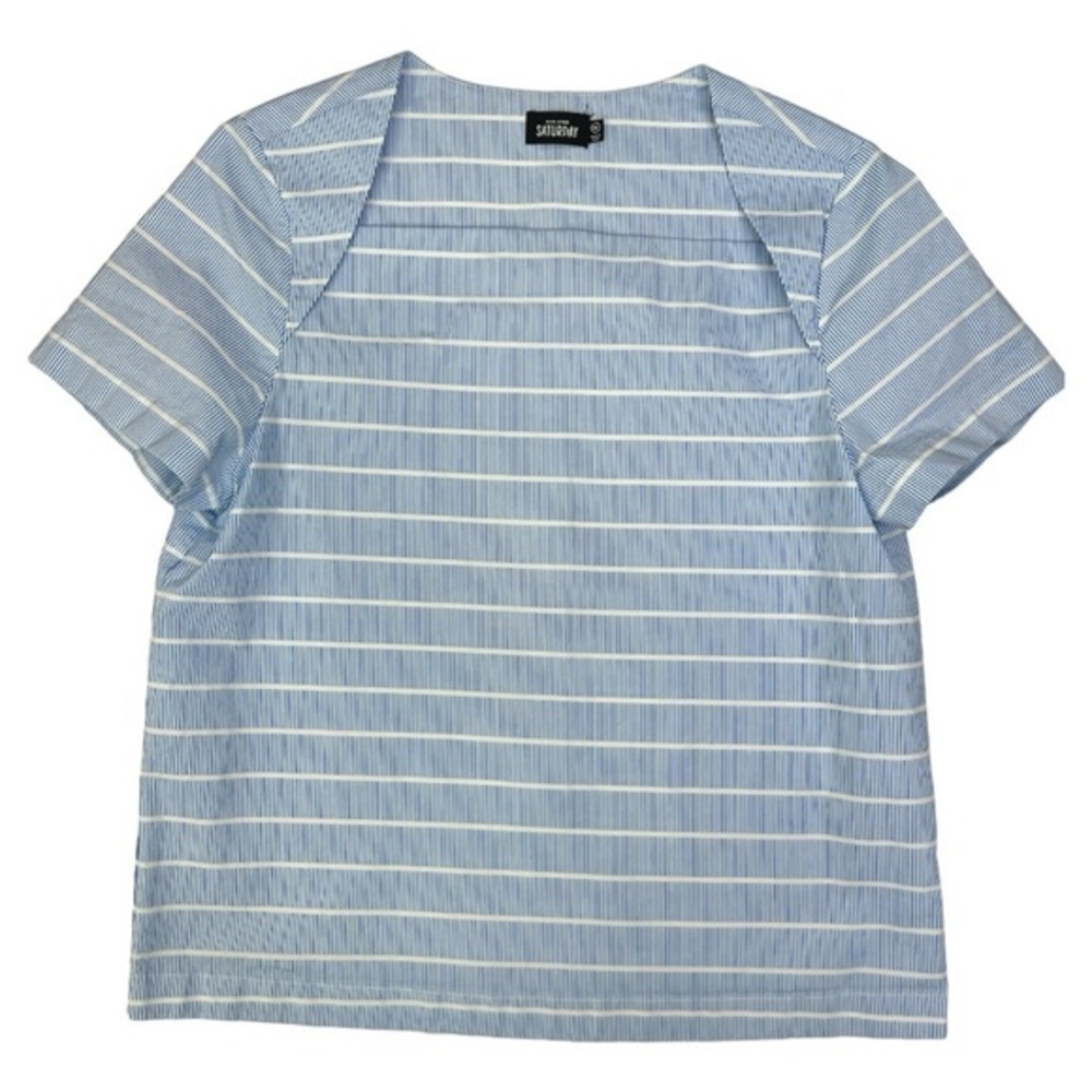 KATE SPADE SATURDAY LET LOOSE BLUE WHITE STRIPED LAP SHOULDER TOP SZ M